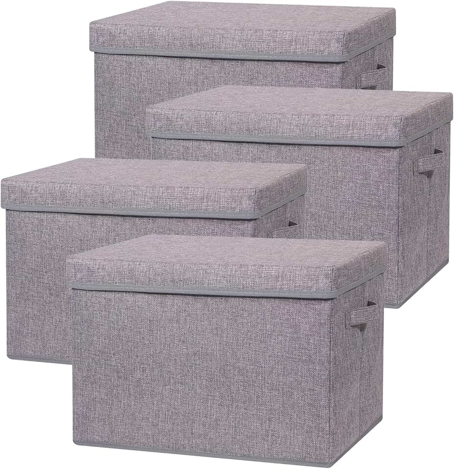 Set of four large foldable fabric storage boxes with lids