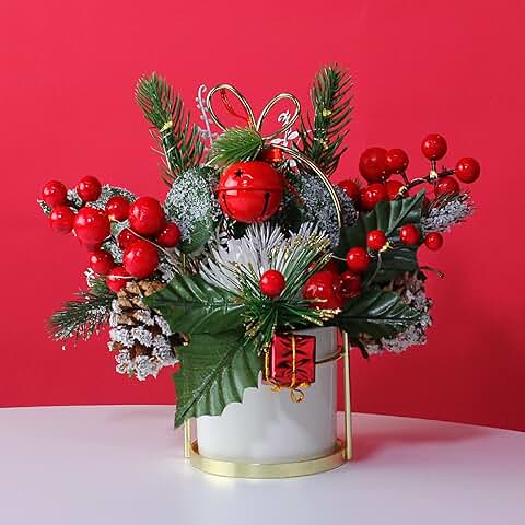 Artificial Christmas Flowers with Vase and Gift Bag