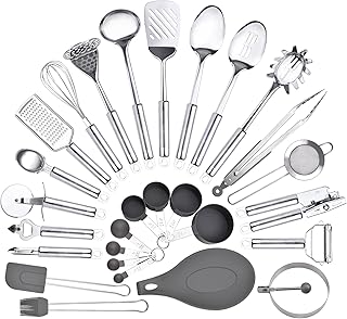28-Piece Stainless Steel Kitchen Utensil Set with Holder