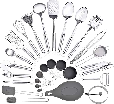 28-Piece Stainless Steel Kitchen Utensil Set with Holder