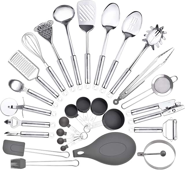 28-Piece Stainless Steel Kitchen Utensil Set with Holder