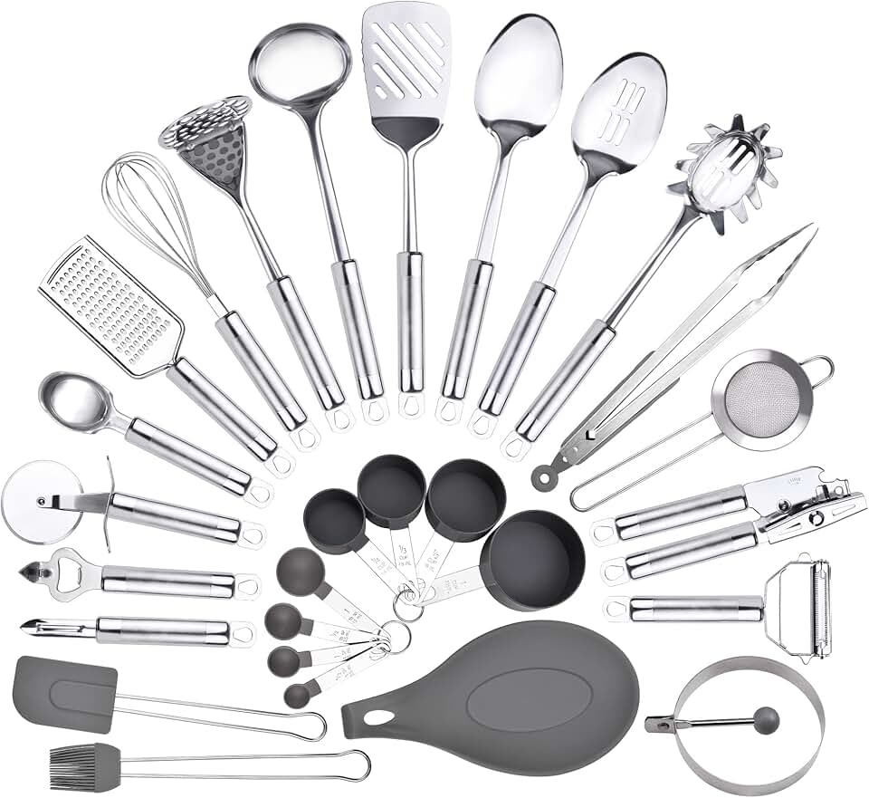28-Piece Stainless Steel Kitchen Utensil Set with Holder