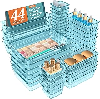44-Piece Clear Plastic Drawer Organizer Set