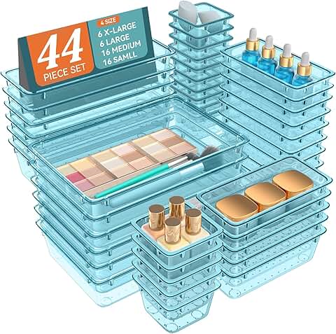 44-Piece Clear Plastic Drawer Organizer Set