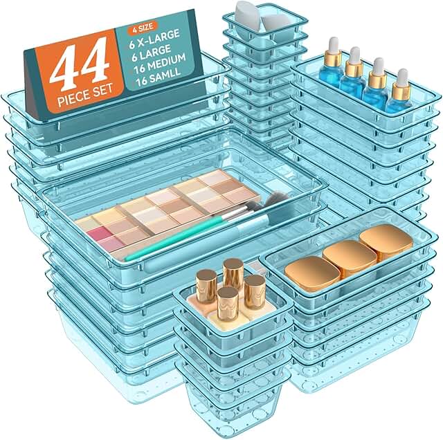 44-Piece Clear Plastic Drawer Organizer Set