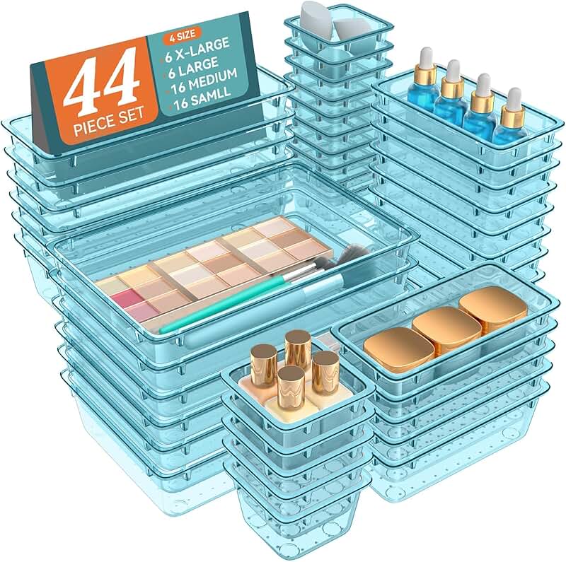44-Piece Clear Plastic Drawer Organizer Set