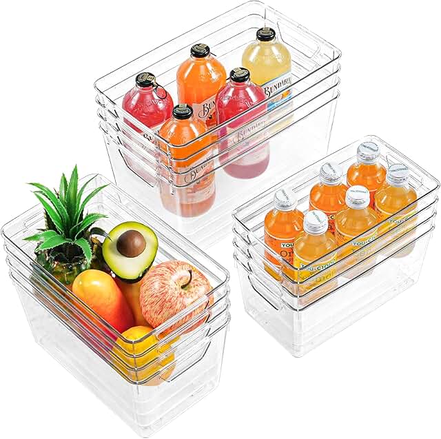 12 Clear Plastic Storage Bins for Pantry and Cabinet Organization