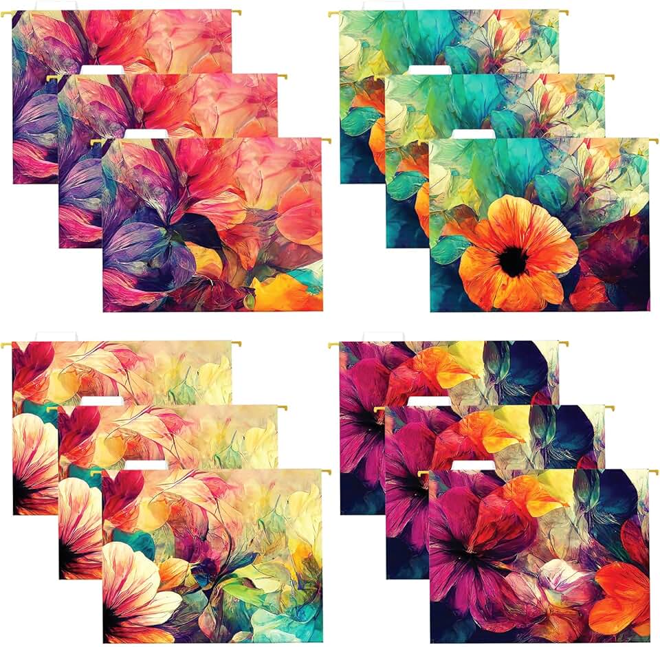 Decorative Letter Size Hanging File Folders, 12 Pack