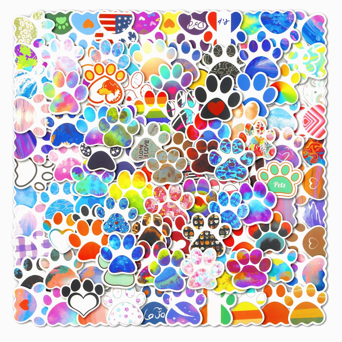 180 Colorful Dog Paw Print Stickers Pack