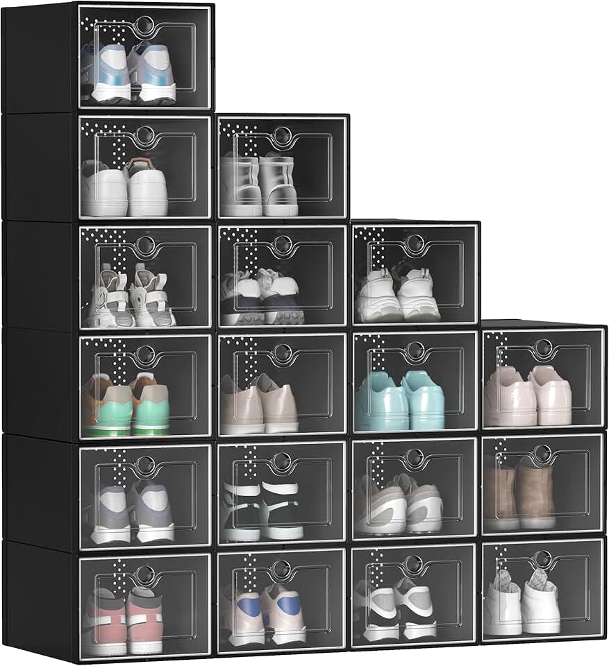 18 Pack Stackable Shoe Storage Boxes