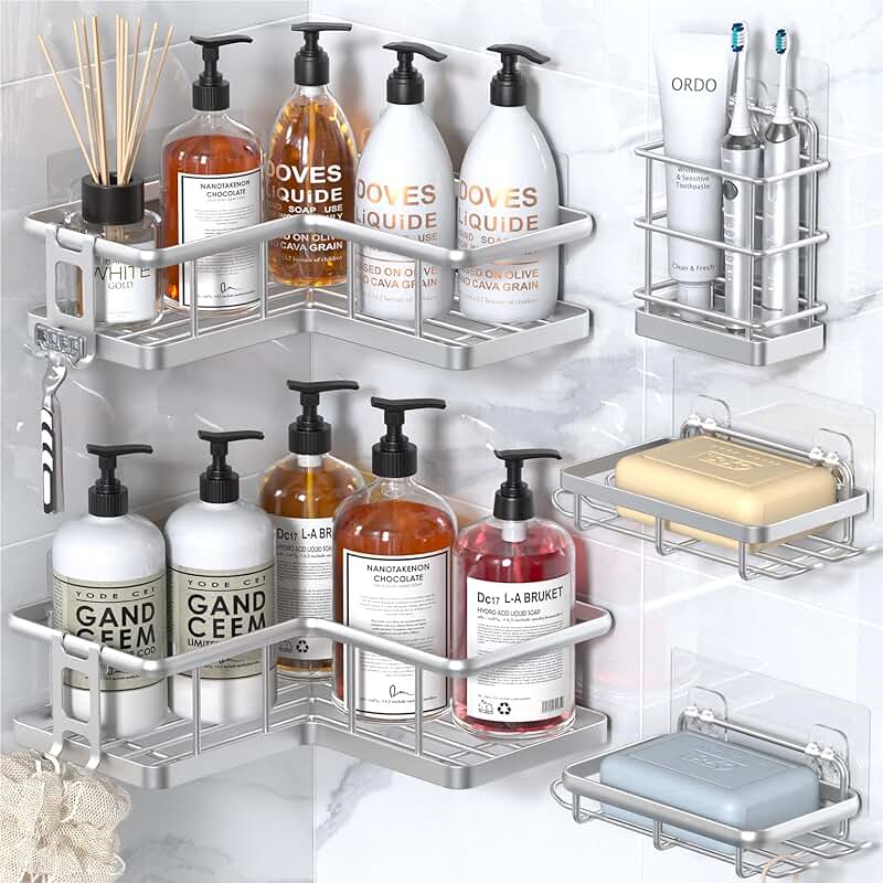 Corner Shower Caddy Organizer with Shelves and Hooks