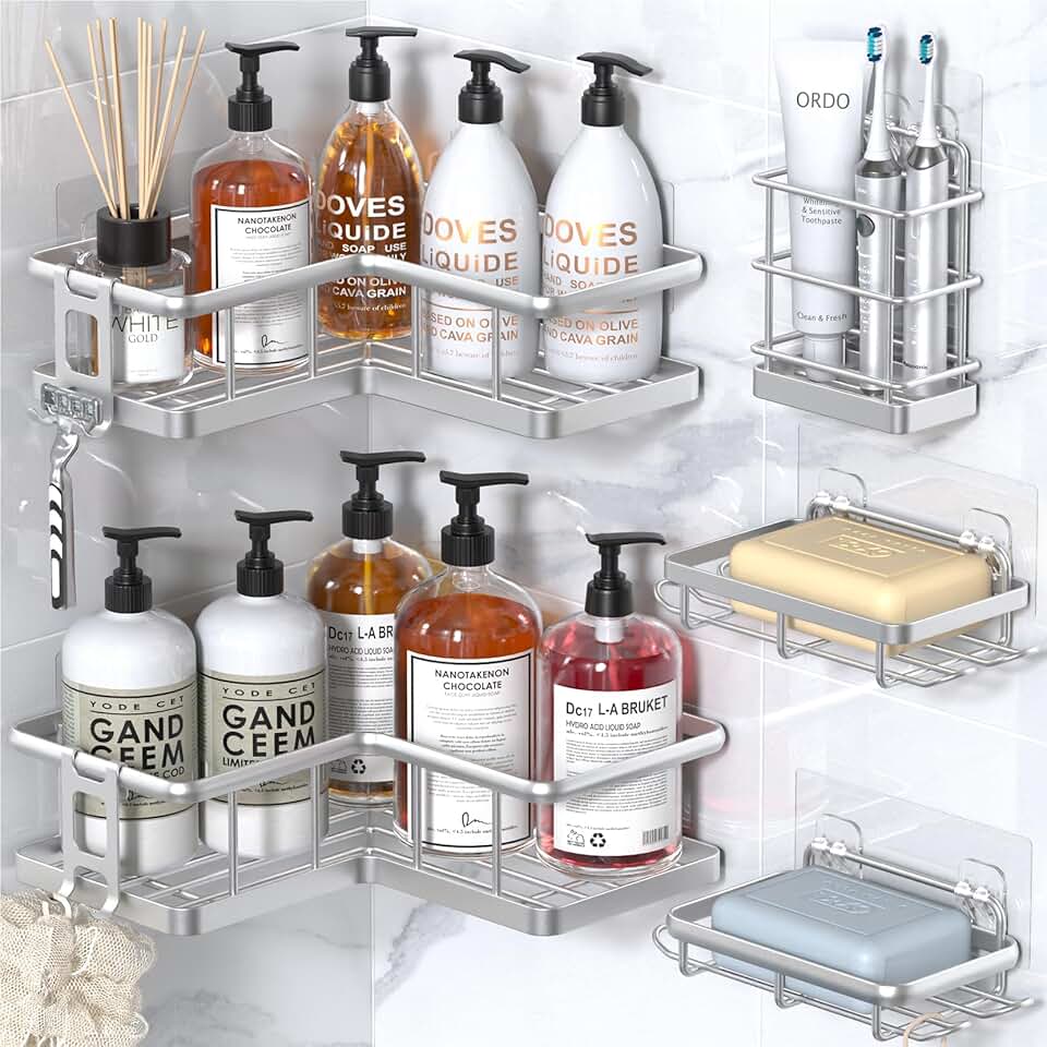 Corner Shower Caddy Organizer with Shelves and Hooks