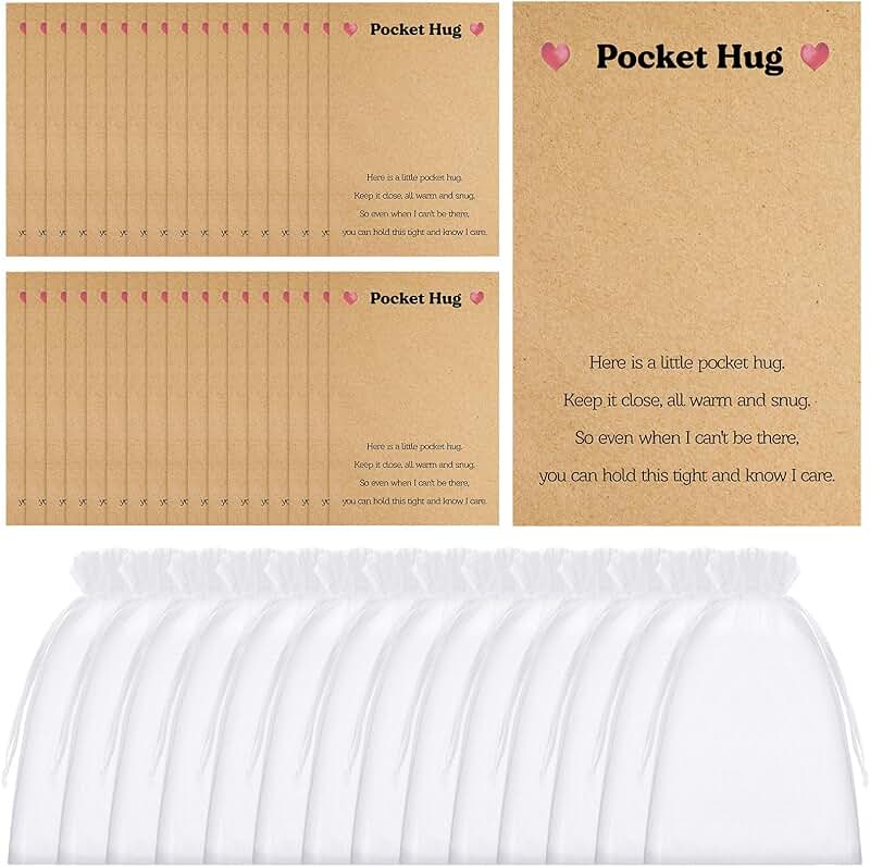 100 Pocket Hug Cards and Organza Bags for Gifts