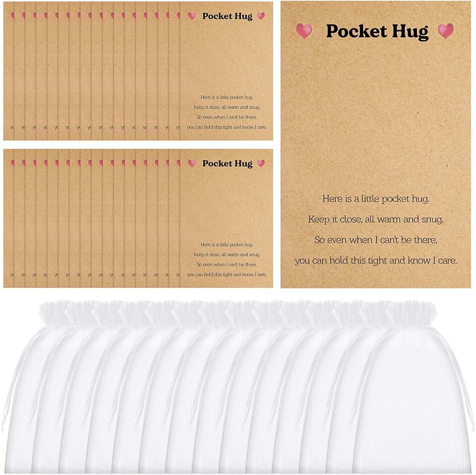 100 Pocket Hug Cards and Organza Bags for Gifts