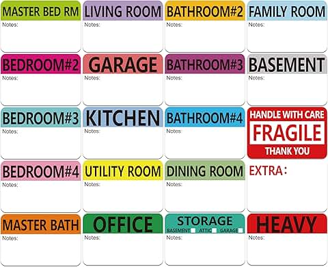 600 Color-Coded Moving Packing Labels with Notes and Fragile Stickers