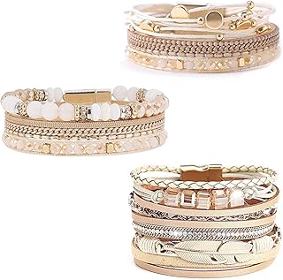 Set of 3 Leather Wrap Bracelets for Women