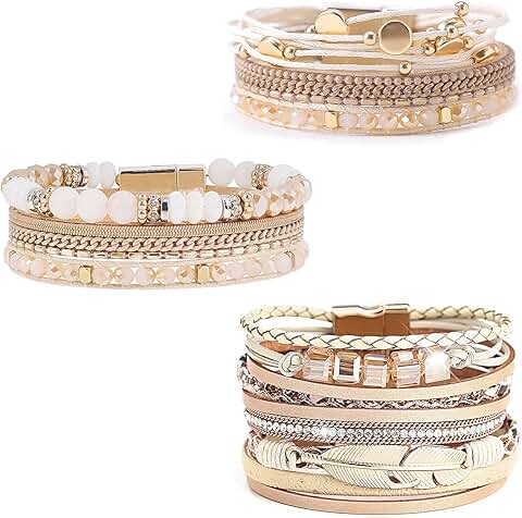 Set of 3 Leather Wrap Bracelets for Women