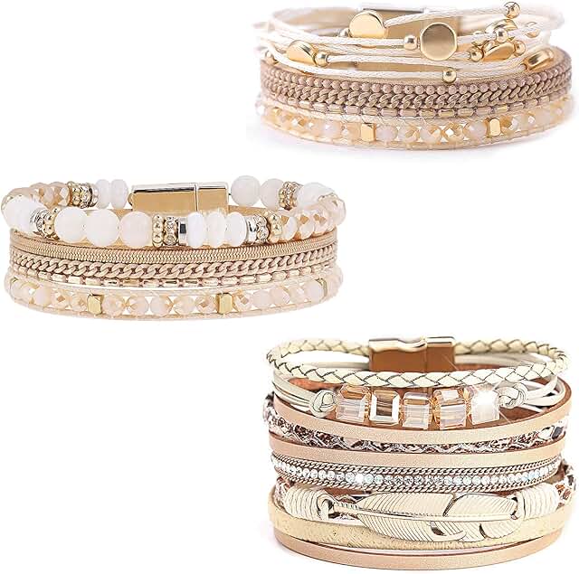 Set of 3 Leather Wrap Bracelets for Women