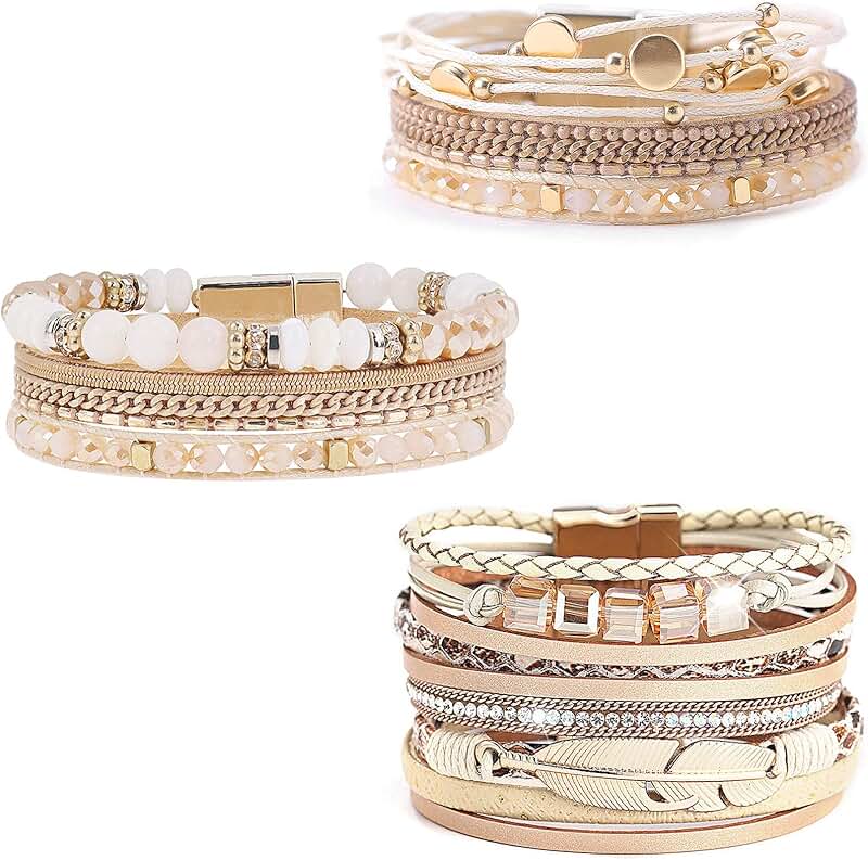 Set of 3 Leather Wrap Bracelets for Women