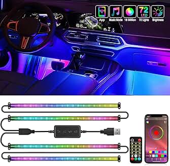 72 LED RGB Interior Strip Lights with Remote and Music Sync