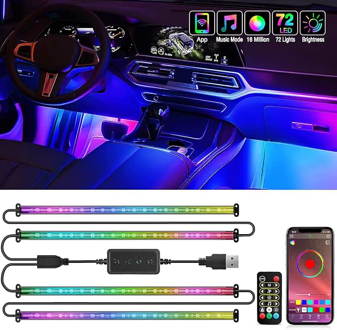 72 LED RGB Interior Strip Lights with Remote and Music Sync