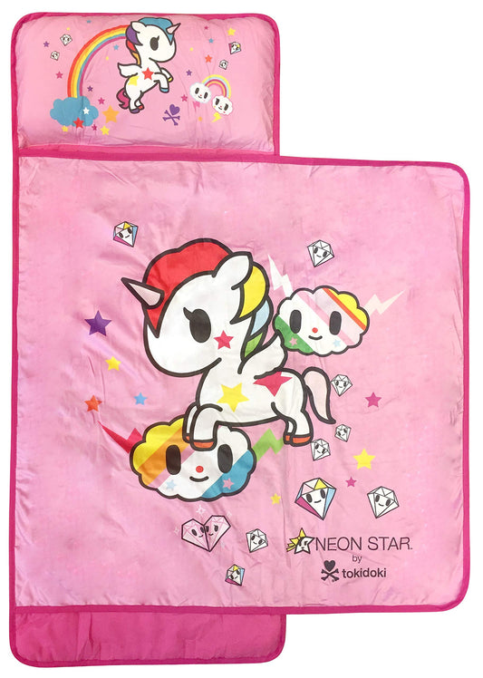 Tokidoki Neonstar Unicorno Rainbow Nap Mat  Built-in Pillow and Blanket Featuring Unicorno  Super Soft Microfiber Kids'/Toddler/Children's Bedding, Ages 3-5 Official Tokidoki Product)