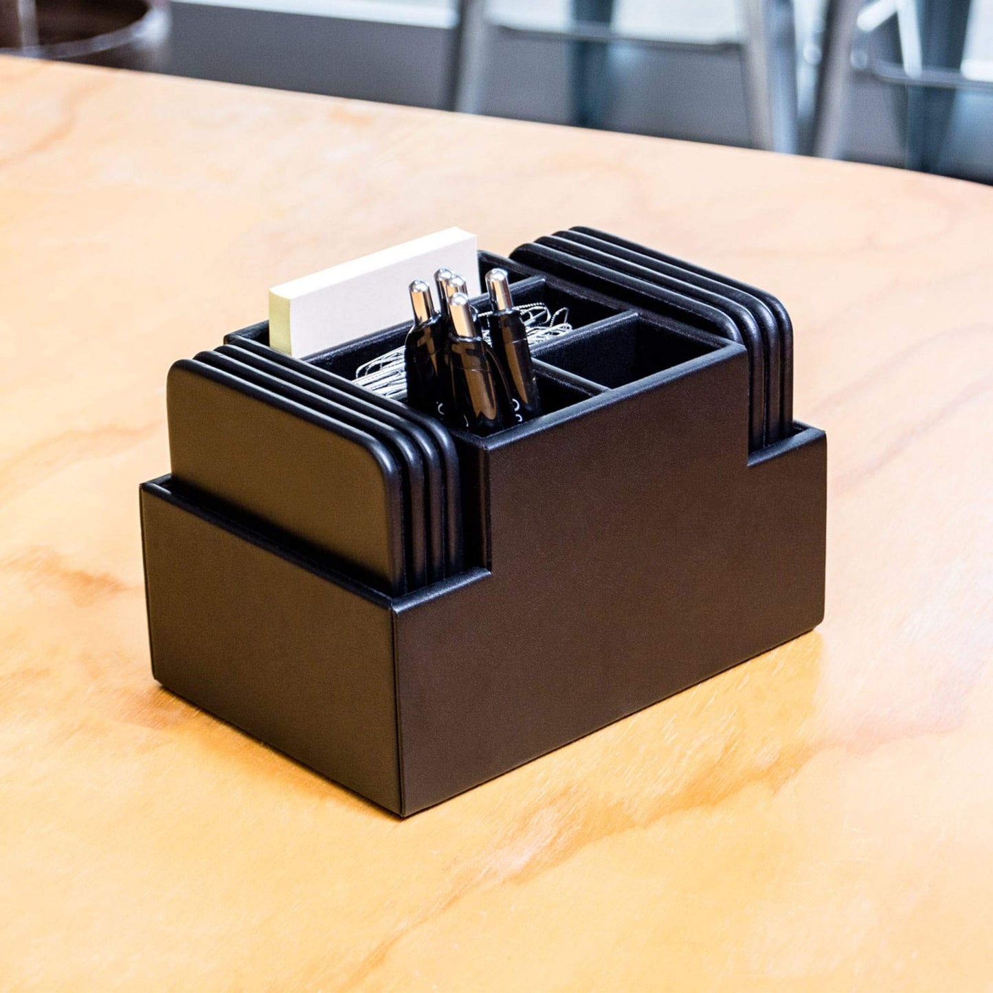 Black Leather Coaster Set with Holder