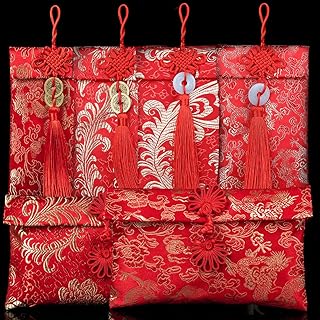 Six Red Silk Envelope Gift Cards for Celebrations