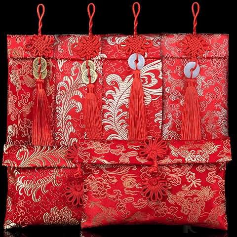 Six Red Silk Envelope Gift Cards for Celebrations