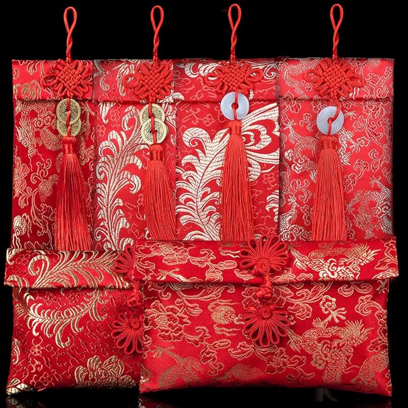 Six Red Silk Envelope Gift Cards for Celebrations