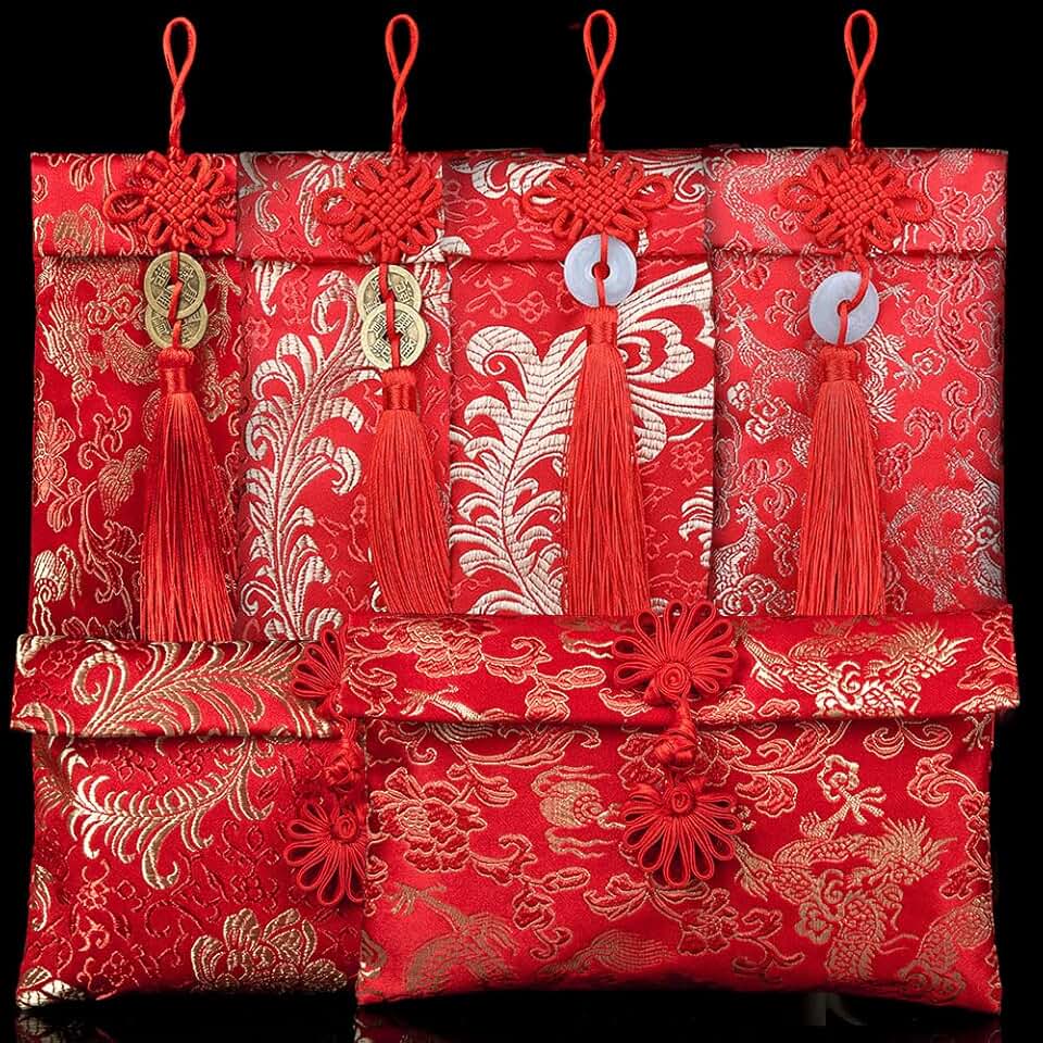 Six Red Silk Envelope Gift Cards for Celebrations