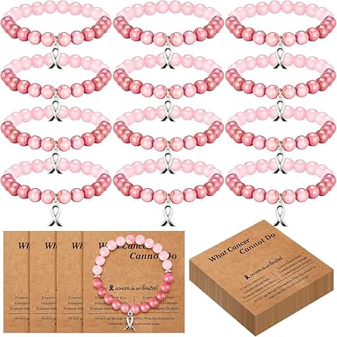 12 Pcs Beaded Bracelets for Breast Cancer Awareness