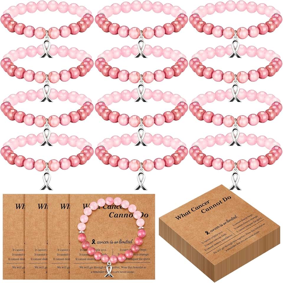 12 Pcs Beaded Bracelets for Breast Cancer Awareness