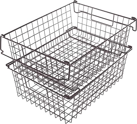 Two Large Stackable Wire Baskets for Storage