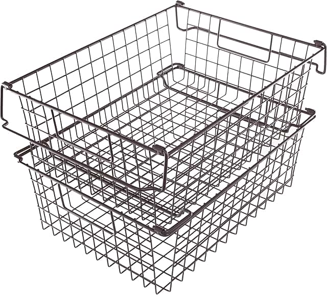 Two Large Stackable Wire Baskets for Storage