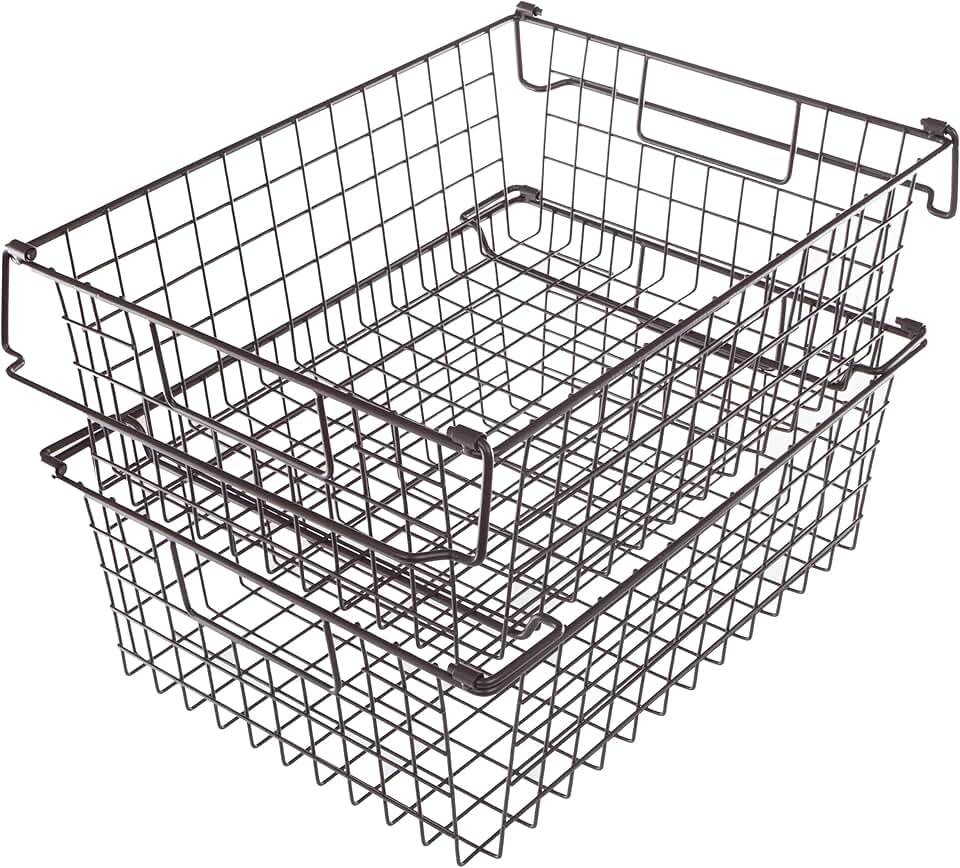 Two Large Stackable Wire Baskets for Storage