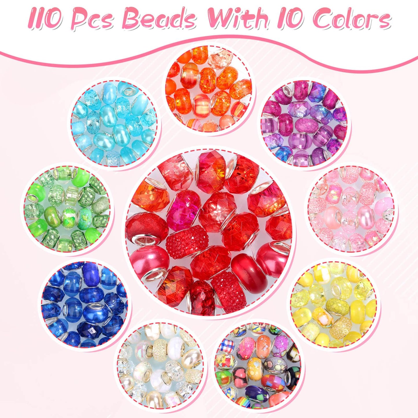 Large Hole Beads for Jewelry Making, 110 Pieces in Vibrant Colors