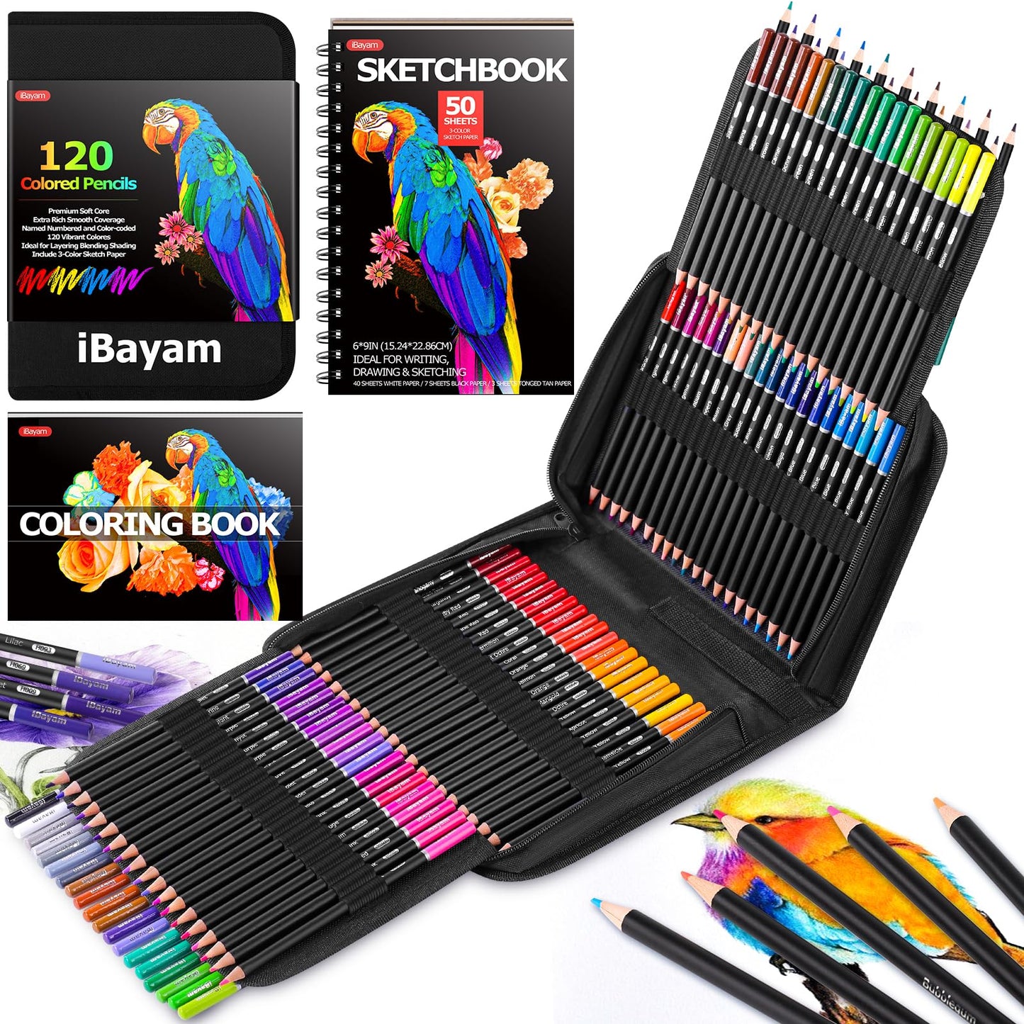 123-Pack Colored Pencils Set with Sketch Pad and Case