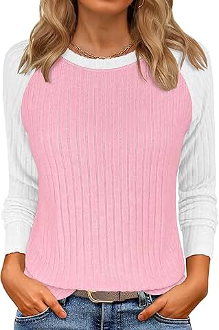Women's Ribbed Long Sleeve Color Block Sweater