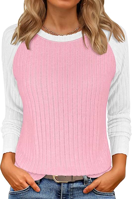 Women's Ribbed Long Sleeve Color Block Sweater