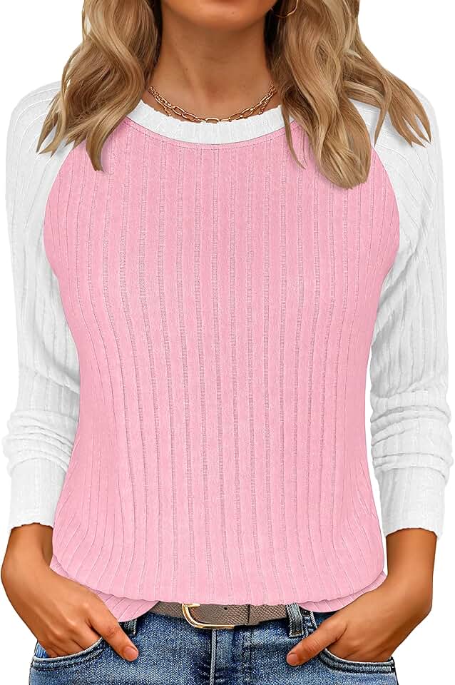 Women's Ribbed Long Sleeve Color Block Sweater