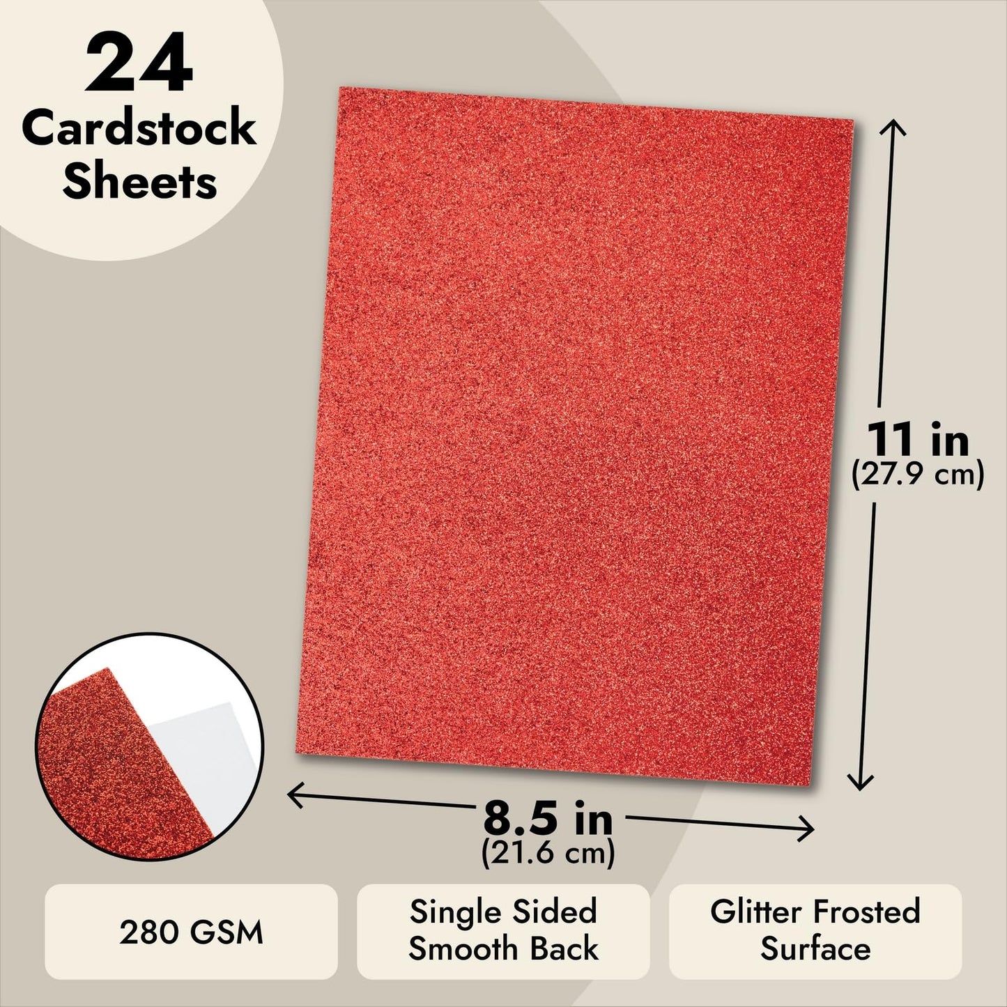 Red Glitter Cardstock Paper 8.5 x 11, 24 Sheets