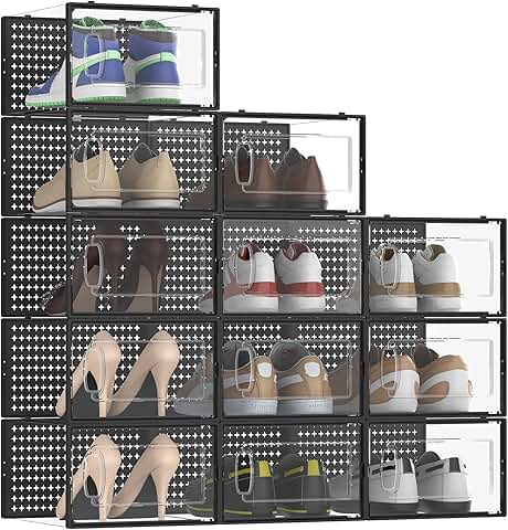 12 Large Clear Stackable Shoe Storage Bins