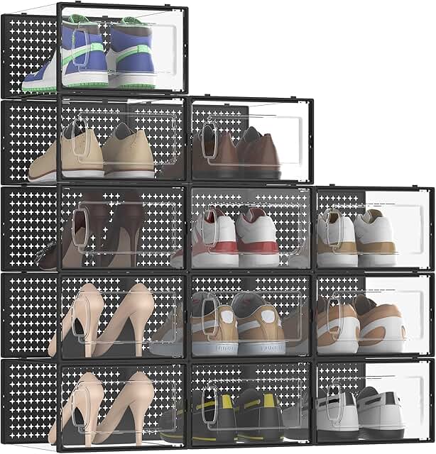 12 Large Clear Stackable Shoe Storage Bins