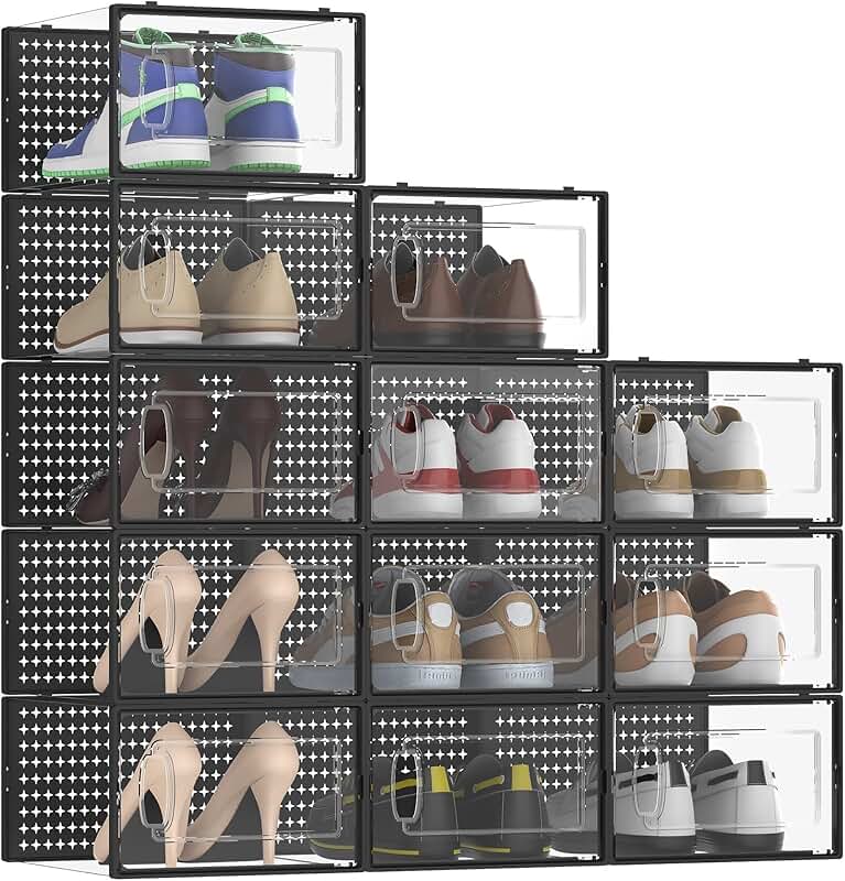 12 Large Clear Stackable Shoe Storage Bins