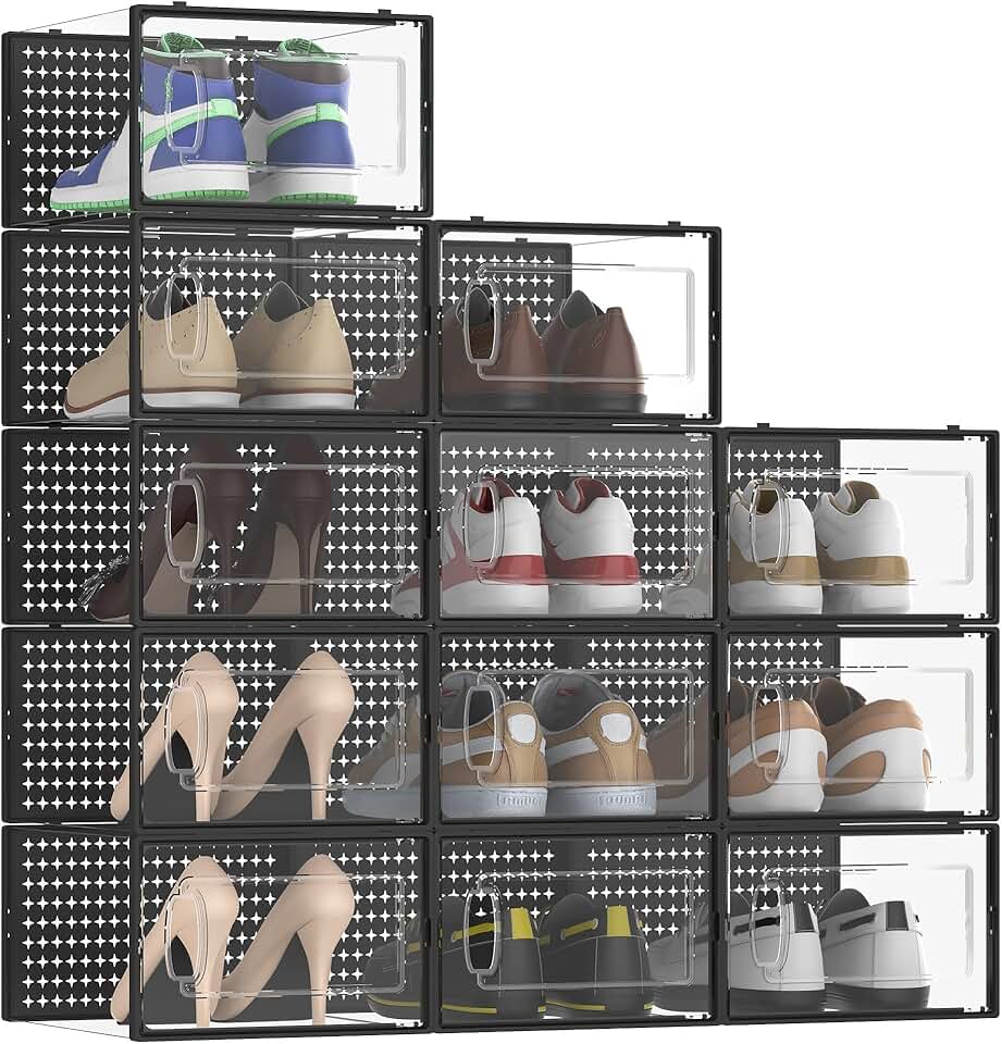 12 Large Clear Stackable Shoe Storage Bins