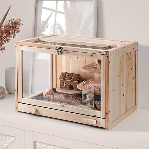 Wooden Hamster Cage with Ladder and Transparent Sides