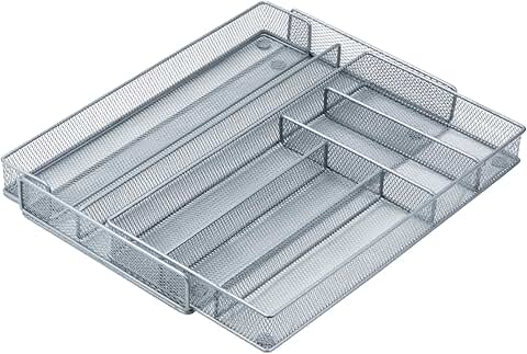 Expandable 7-Compartment Steel Mesh Drawer Organizer