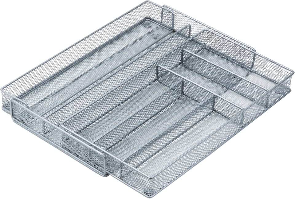 Expandable 7-Compartment Steel Mesh Drawer Organizer