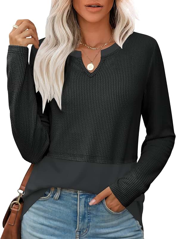 Women's Long Sleeve V-Neck Knitted Pullover for Fall 2024